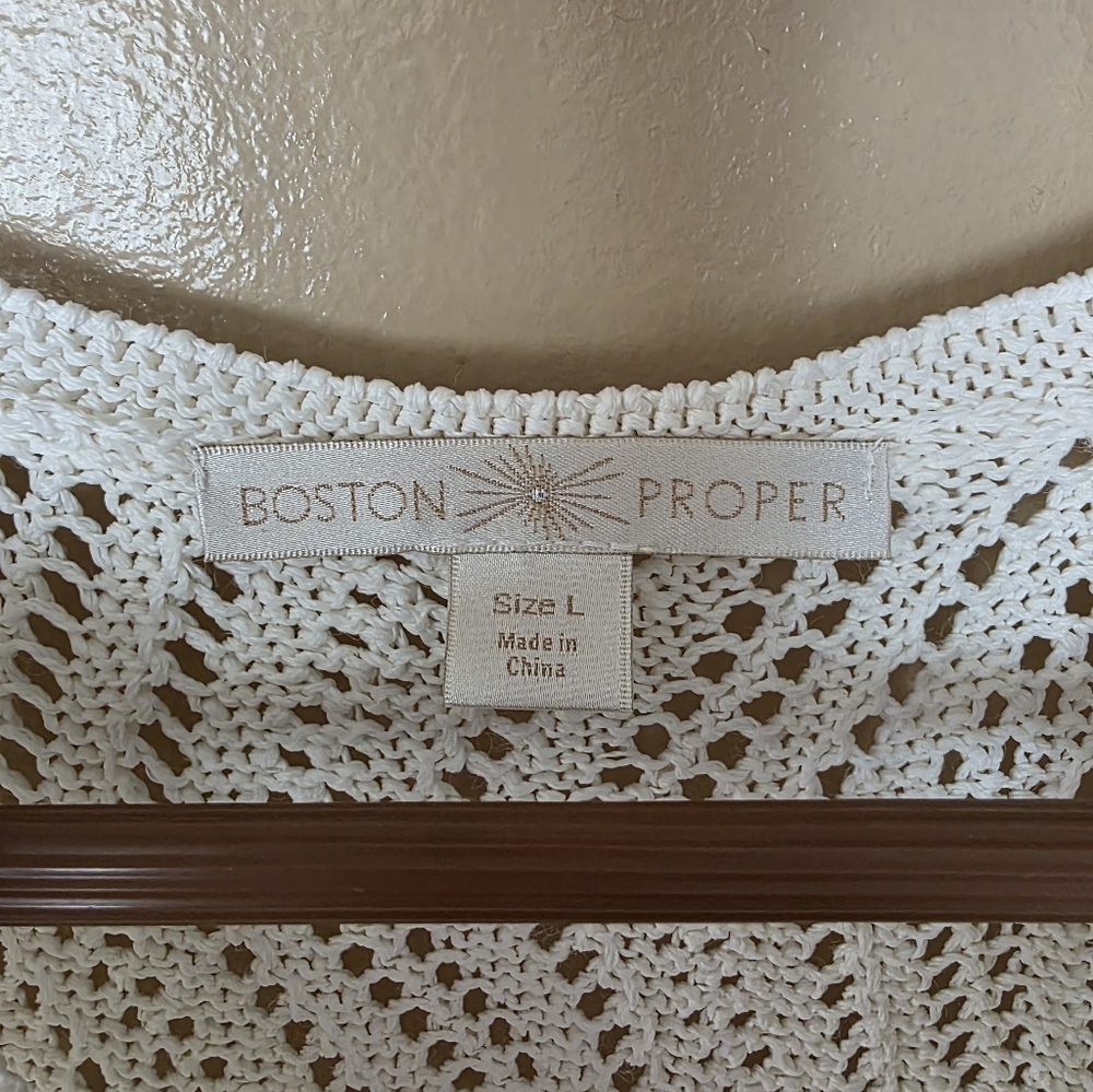 Boston Proper Crochet Tunic Tank L Boho V-Neck Open Knit Swim Cover Up Festival - Picture 5 of 10